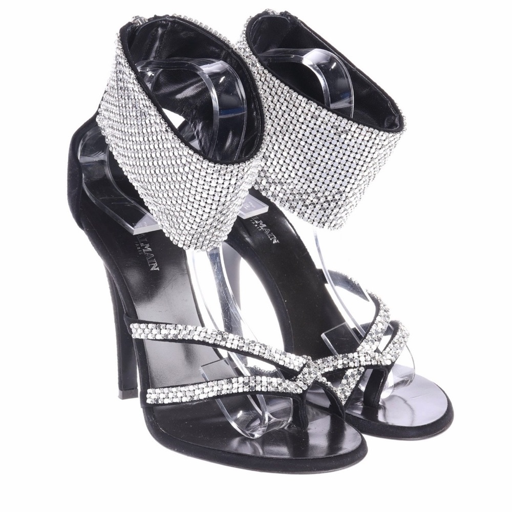 Giuseppe Zanotti Black and Silver Crystal Ankle-Cuff Stilettos - Picture 1 of 4